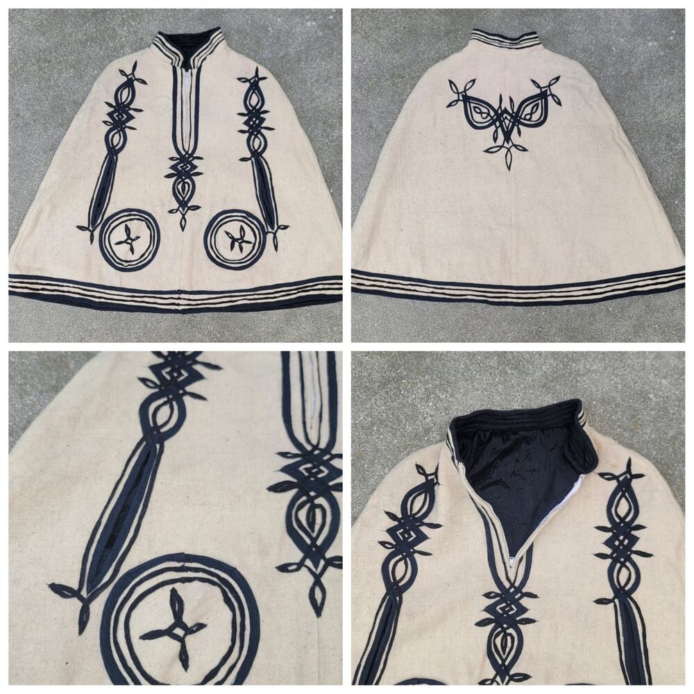 Vtg 1970s Wool Embroidered Cape